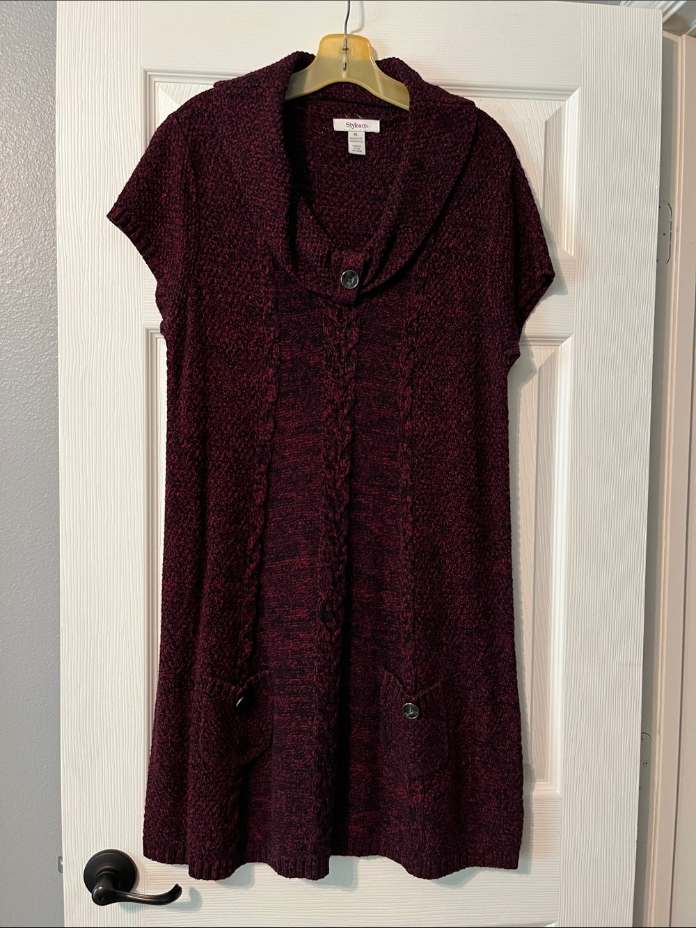 Style & Co. Burgundy Shawl-Collar Short-Sleeve Tunic Sweater
